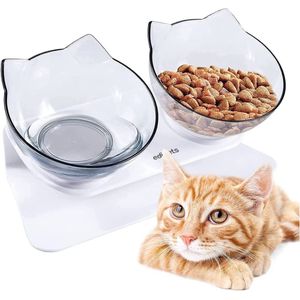 Edipets, Kattenbak, transparant, verstelbare dubbele kom, met verhoogde standaard, water en voeding, voorkomt nekletsel (transparant)