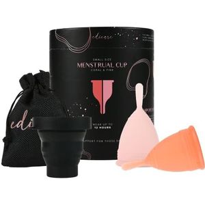 Edicare, Menstruatiebeker, menstruatiebeker, bevat twee kopjes, 1 sterilisator en 1 draagtas, medische siliconen, zacht, 100% veilig (S - Special Edition)
