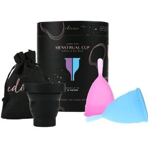 Edicare, Menstruatiebeker, menstruatiebeker, bevat twee kopjes, 1 sterilisator en 1 draagtas, medische siliconen, zacht, 100% veilig (L - Special Edition)