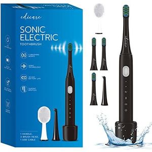 Edicare, Sonico Elektrische tandenborstel, 5 koppen, USB-oplader, IPX7, waterdicht, 5 borstelmodi, tandenreiniger, voor mondreiniging (borstel)