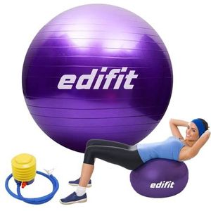 EDIFIT, Sportbal, yoga-accessoires, fitnessbal, pilatesbal, klein, medium, groot, zwart, roze, paars, paars en blauw (55 cm, lila)