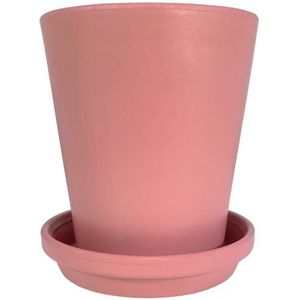 Meliflor Bloempot van keramiek, kegelvormig, 21 x 23 cm, roze (bord 20 cm), duurzaam en robuust, decoratie - huis en tuin - handgemaakt in Spanje - exclusief design