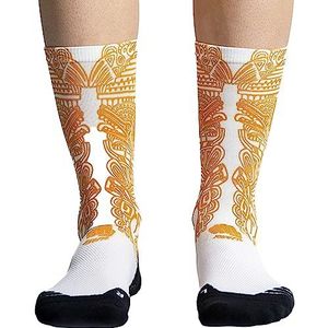 Ridefyl Fietssokken, Azteekpatroon, wit, goud, standaard, uniseks, volwassenen, Aztekenpatroon, wit/goud, S-M