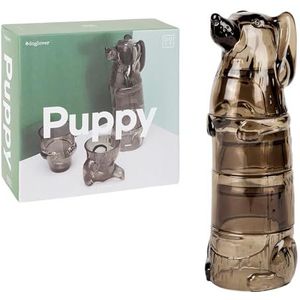 DOIY - Set glazen bekers - hondenvorm - van glas - stapelbare decoratieve bekers - vaatwasmachinebestendig - bruin - 7,5 x 8 x 24 cm - 4 stuks