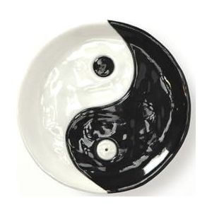 DOIY - Wierookstokjeshouder - Ying-Yang Design - van keramiek - Decoratieve wierookstokjeshouder - Voor een gezellige sfeer - Zwart en Wit - 12x12x1cm