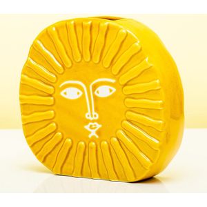 DOIY - Moderne decoratieve vaas in zonvorm, gemaakt van keramiek, bloemenvaas, decoratieve vaas, geel, 18,5 x 5,5 x 18 cm