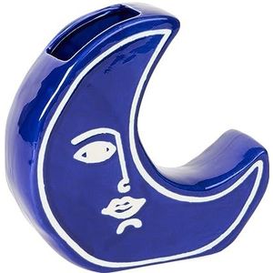 DOIY - Vase décoratif moderne - Design en forme de lune - Fabriqué en céramique - Vase pour fleurs - Vase décoratif - Bleu et blanc - 18 x 5,5 x 18 cm