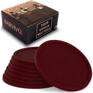 Drankonderzetters van BARVIVO Set van 8 - Tafelbladbescherming voor elk tafeltype, hout, graniet, glas, speksteen, marmer, stenen tafels - perfecte rode zachte onderzetter past op elke grootte van