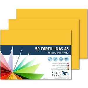 Raylu Paper® - A3 50 stuks, 180 g/m², 420 x 297 mm, gekleurde A3-dozen met soft-touch, perfect voor verband, kantoor, tekenen en knutselen (kanarievogelgeel)