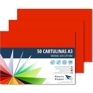 Raylu Paper® - A3 50 stuks, 180 g/m², 420 x 297 mm, gekleurde A3-dozen met soft-touch, perfect voor verband, kantoor, tekenen en knutselen (rood)