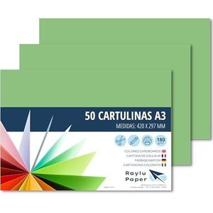 Raylu Paper® - A3 50 stuks, 180 g/m², 420 x 297 mm, gekleurde A3-dozen met soft-touch, perfect voor verband, kantoor, tekenen en knutselen (appelgroen)
