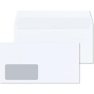 RAYLU PAPER - 500 witte papieren enveloppen met zelfklevende sluiting voor het verzenden van documenten en brieven, gemakkelijk te verzegelen, 90 g/m² dik (Americano, 500 stuks - venster links)
