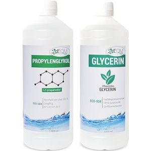 EQM SOLUCIONES QUIMICAS | Pflanzliches Glycerin + Propylenglykol | 1L+1L | 100% biologisch abbaubar | Rein pflanzlich | Hohe Feuchthaltekraft | Ideal für kosmetische Behandlungen | Preisvorteil