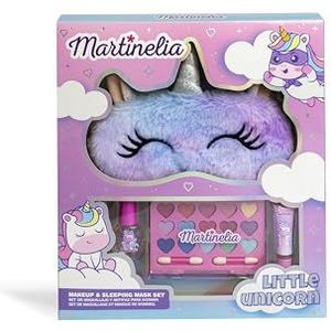 MARTINELIA - Make-upset voor kinderen en nachtmasker eenhoorn - palet met 15 oogschaduw + 2 applicatoren + 1 nagellak + 1 lipgloss + 1 slaapmasker - cadeau voor meisjes vanaf 3 jaar