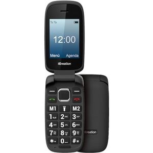 iCreation C20 mobiele telefoon met klapdeksel, zwart, met 2,4 inch display, grote toetsen, 2 directe geheugen, Bluetooth, grote batterij van 800 mAh, USB-C en Dual SIM
