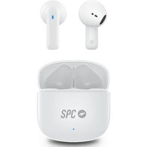 SPC Zion 2 Play Draadloze Bluetooth-hoofdtelefoon voor 28 uur batterij met meerdere ladingen, ultracompact, touch-bediening, handsfree, spraakassistent en zeer kleine USB-C oplaadbox, wit