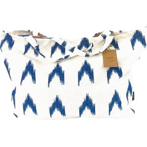 Grote strandtas met aztec print - Wit/blauw - 65 x 40 cm - Schoudertas voor volwassenen - 40 L - Zwemtas, shopper, badtas, boodschappentas - Grote capaciteit - XXL handtas met mediteraans motief - Binnenvoering