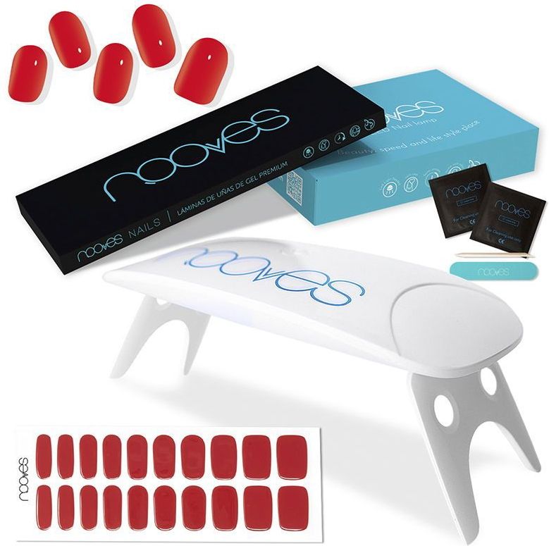Pre-Cured Red Gel Nail Sheets with Portable UV LED Nail Dryer Lamp 8W Midnight Rain