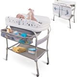 Mobiclinic® kids, Baby verzorgingstafel met bad 2 in 1, Trendy, Verstelbaar 4 hoogtes, Thermometer, Wielen rem, Opslagmanden, Tot 50 kg, Afvoerslang, 0-36 maanden