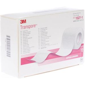 3M - Transpore - Hypo-allergische Kleefpleister - Transparant - 2,5cm x 9,15m - 12 Stuks