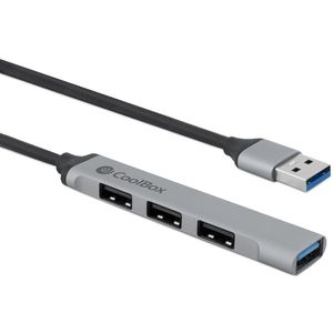 CoolBox LittleHUB-4 Hub USB 3.0 à 4 ports (1 x USB 3.0 + 3 x USB 2.0), vitesse jusqu'à 5 Gbps, charge + transfert de données, aluminium, plug & play