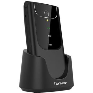 Funker C150 Comfort 4G mobiele telefoon 4G Volte deksel voor senioren, grote toetsen, eenvoudig te bedienen, SOS-knop, USB-C, 3 directe geheugen, 2000 contacten, laadstation, zwart