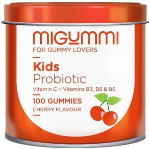 Probiotic Gummies Kids | 100 Gummies natuurlijke kersensmaak | Probiotica, vitamine C, B3, B5 en B6 | Intestinale flora, gas en een opgeblazen gevoel | Vitaminen kinderen | Veganistisch | Glutenvrij