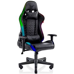 VALK Skadi Gamingstoel, RGB gamer, ledverlichting, 160 graden kantelbaar, 2D-armleuning, bureaustoel, ergonomisch, ademend, zuiger klasse 4, koudgegoten schuim (zwart)
