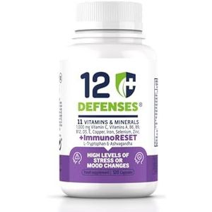 Slaaptabletten, angstverlichting, stressverlichting - Typtofaan, Ashwagandha om goed te slapen. Immuunsysteem Booster - 120 Vegetarische capsules met 11 multivitaminen en mineralen - 12 Defenses