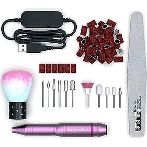 PORTENTUM Professionele nageldraaimachine, 13-in-1, 25.000 omw/min, elektrische mani- en pedicure, veilig en krachtig, elektrische nagelvijl, complete set, voor semi-permanente nagels