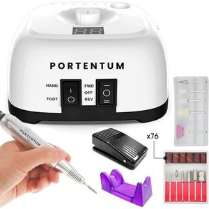 PORTENTUM Professionele nagelfrees, 35.000 omw/min, elektrische manicure- en pedicureset, 16 elementen, krachtige nagelboormachine, ideaal voor salons en thuisgebruik, geschikt voor links- en