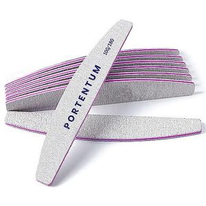 PORTENTUM Professionele nagelvijlset, 8-delig, 100/180, dubbelzijdig, wasbaar, ideaal voor gel en acryl, voor salon en thuis