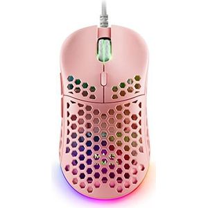 Mars Gaming MM55P Roze, RGB Chroma Gaming Muis, Ultra-lichtgewicht 55g, 12800 DPI, HUANO Mechanische Switches,Roze