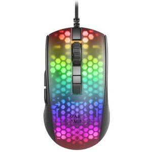 Mars Gaming MMR Zwart, RGB Chroma Gaming Muizen, Doorschijnend Structuur Ultra-lichtgewicht 58g, 12800 DPI, HUANO Mechanische Switches