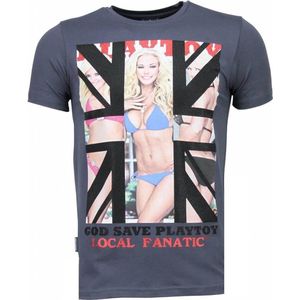 God Save Playtoy - Rhinestone T-shirt - Donker Grijs