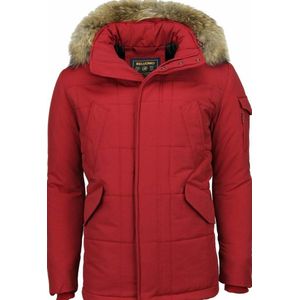 Beluomo - Winterjas - Rood - Polyester - Grote Bontkraag