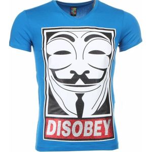 T-shirt - Anonymous Disobey Print - Blauw