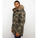 Enos Lange Heren Winterjas – Met Faux Bontkraag – Camouflage Heren Winterjas Heren Jas Maat M