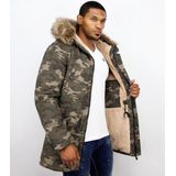 Enos Lange Heren Winterjas – Met Faux Bontkraag – Camouflage Heren Winterjas Heren Jas Maat M