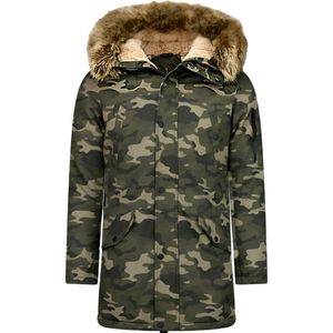 Enos - Lange Parka Jas - Camouflage Groen - Katoen PU - Heren