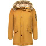 Enos Lange Heren Winterjas – Met Faux Bontkraag– Geel Heren Winterjas Heren Jas Maat S