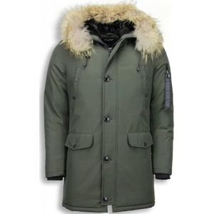 Enos - Bontjassen - Rood - Heren Winterjas Lang - Grote Bontkraag - Parka