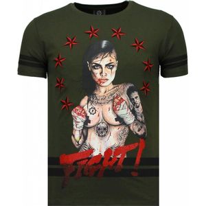 Fighter - Rhinestone T-shirt - Groen