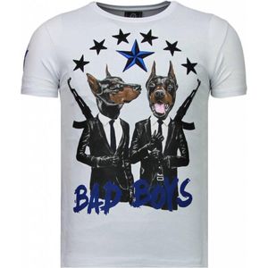 Bad Boys Pinscher - Rhinestone T-shirt - Wit