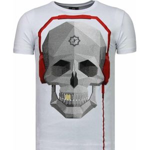Skull Bring The Beat - Rhinestone T-shirt - Wit