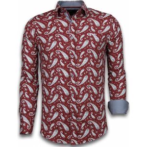 Italiaanse Overhemden - Slim Fit - Blouse - Flower Pattern - Bordeaux