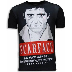 Scarface Red Scar - Digital Rhinestone T-shirt - Zwart
