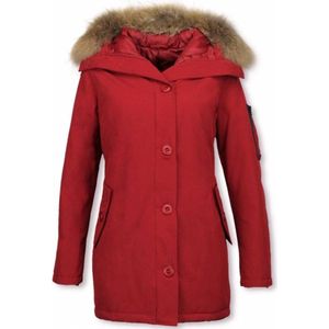 Parka Jas - Rood - 100% Polyester - Damesmodel met Bontkraag