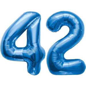 Folieballon Cijfer 42 Blauw 86 cm