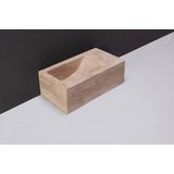 Forzalaqua Venetia Xs fonteinbak 29x16x10cm wasbak Links 0 kraangaten Natuursteen Travertin gezoet 100370